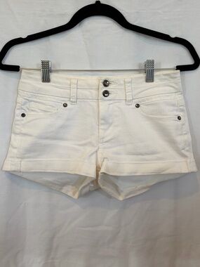 Candie's White Double-Button Denim Roll Cuff Shorts